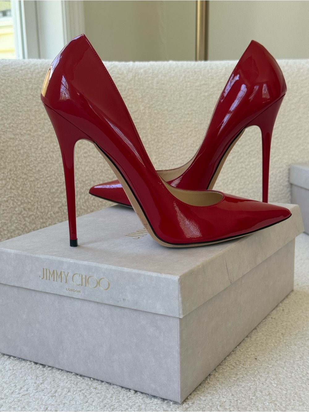 Jimmy Choo Red Patent Pointed-Toe Stiletto Pumps